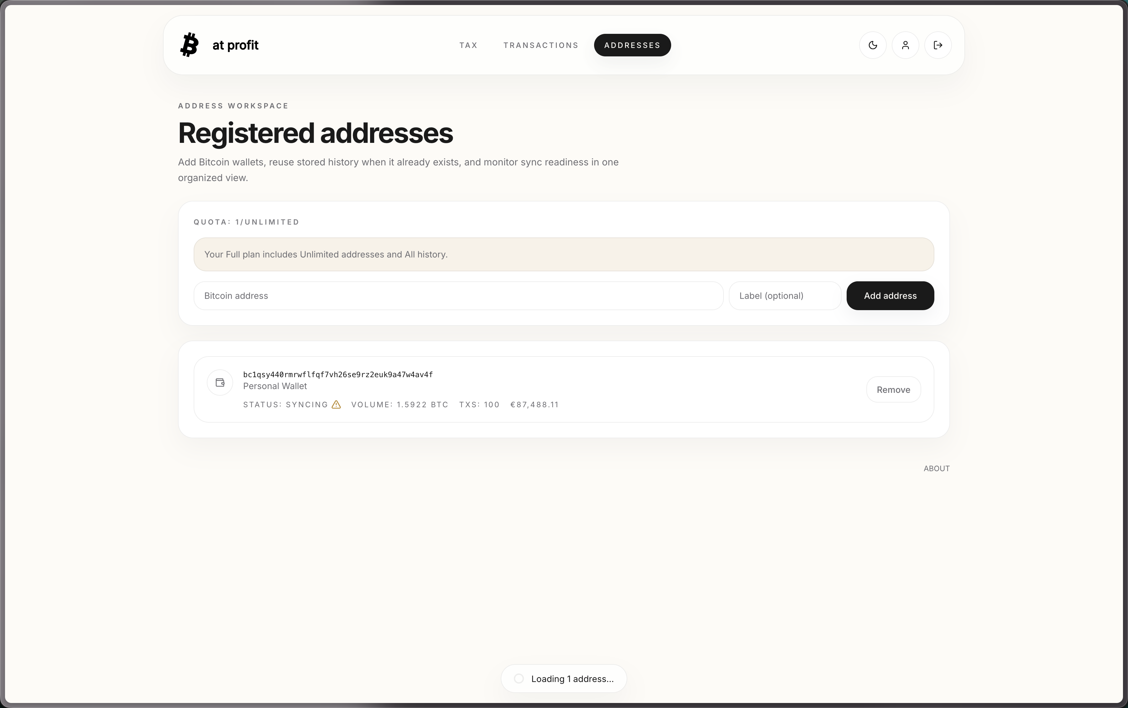 Addresses page during initial sync